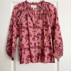 Cleobella Long Sleeve Ruffle Floral Printed Blouse in Pink Size S